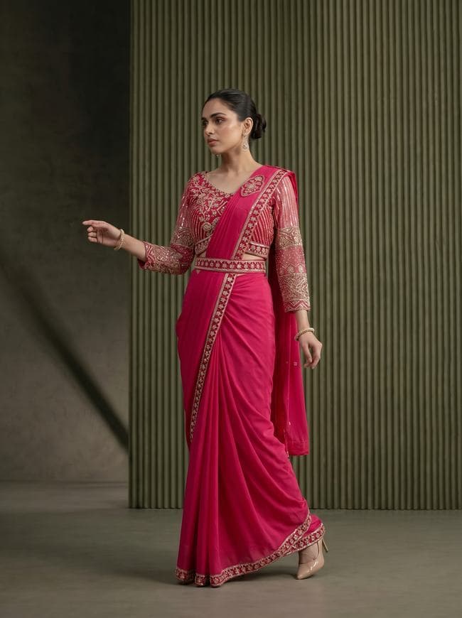 Pink Draped Saree